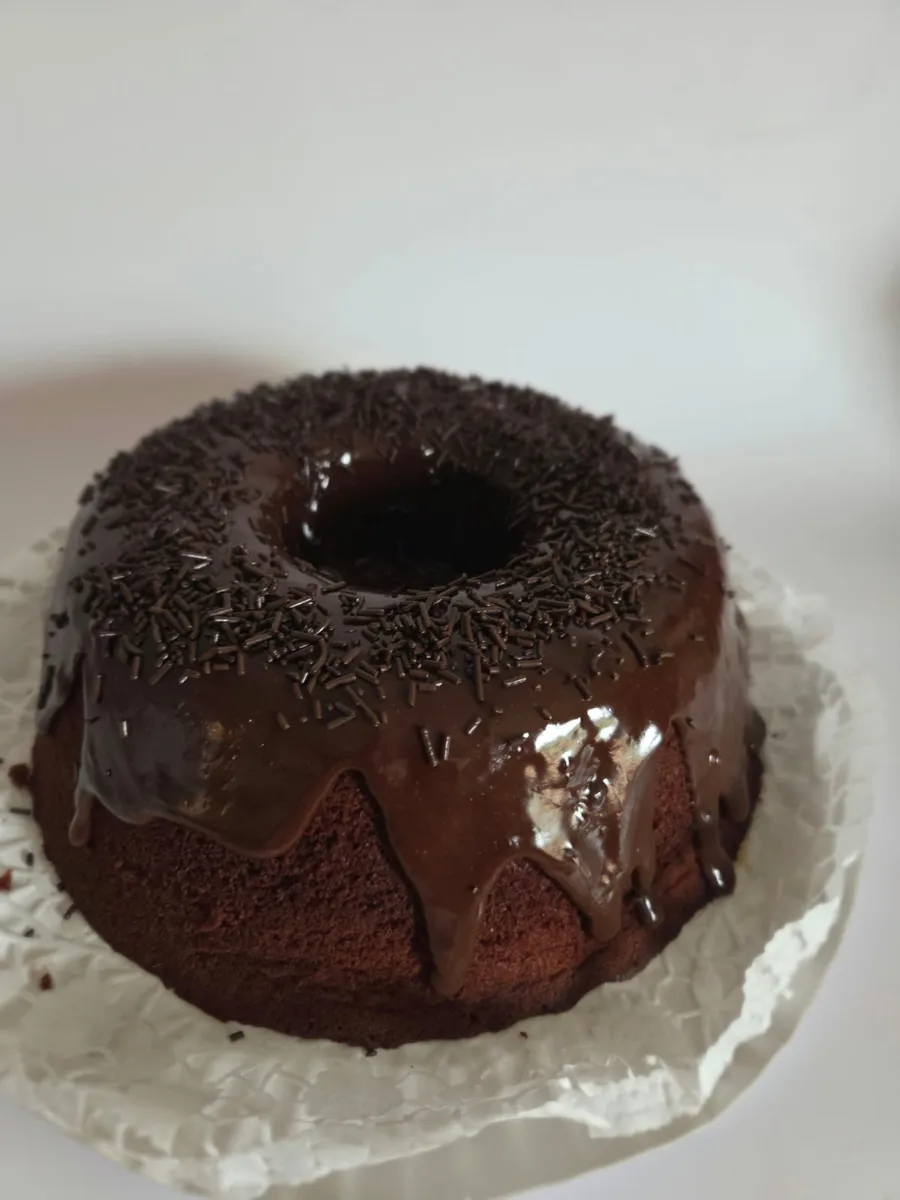 Chocolate bundt cake with sprinkles