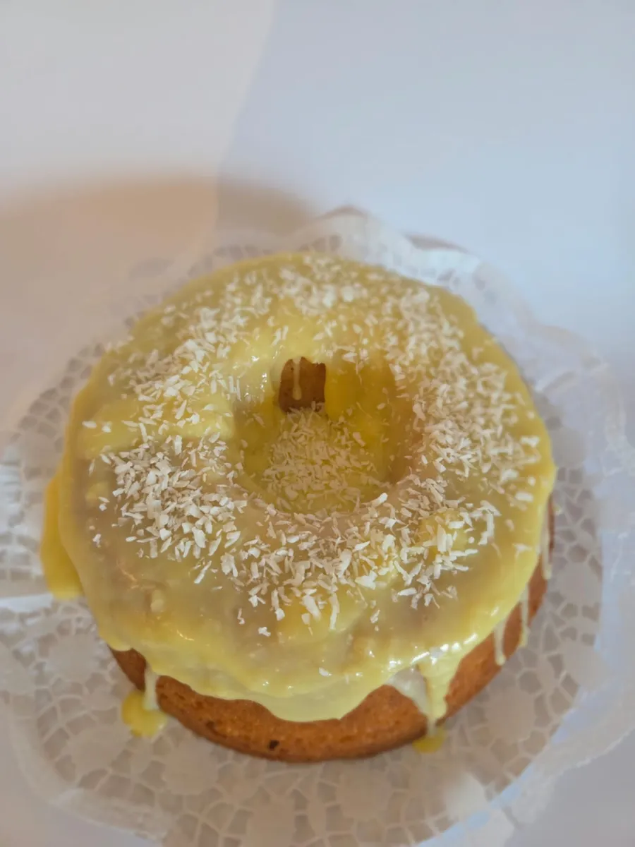 Orange cake with glaze and coconut