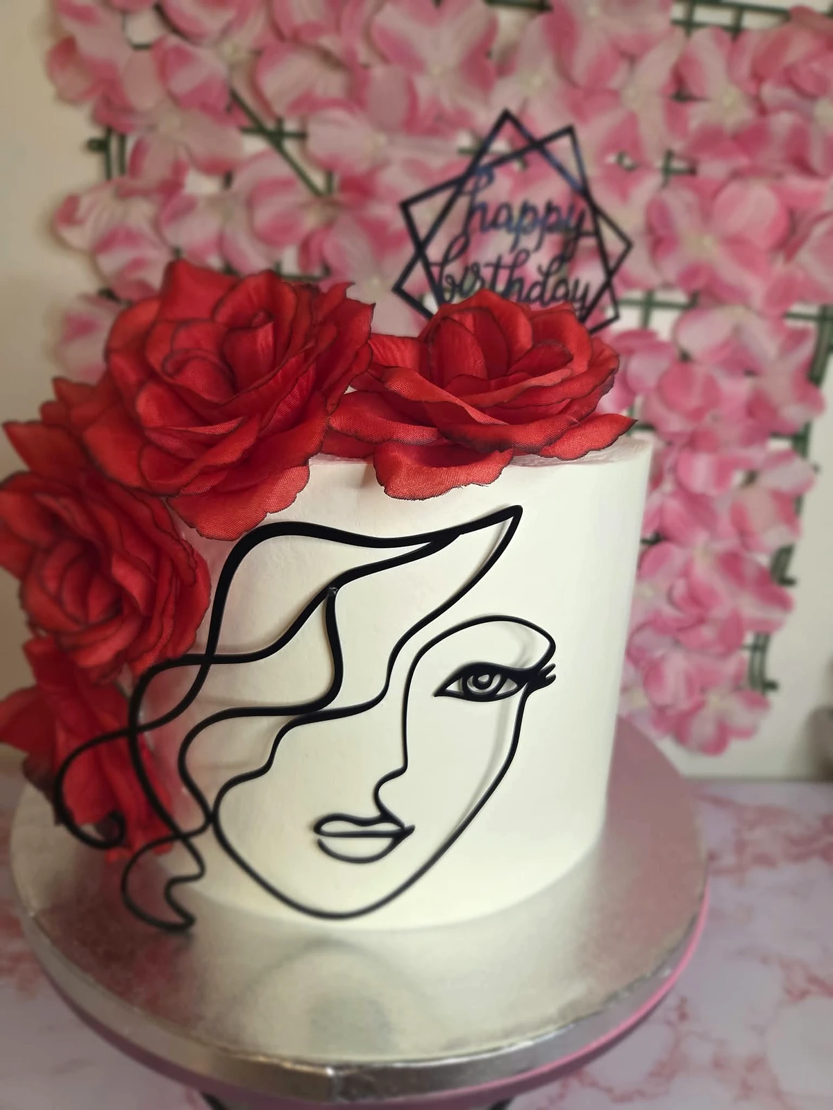 Red rose line-art cake